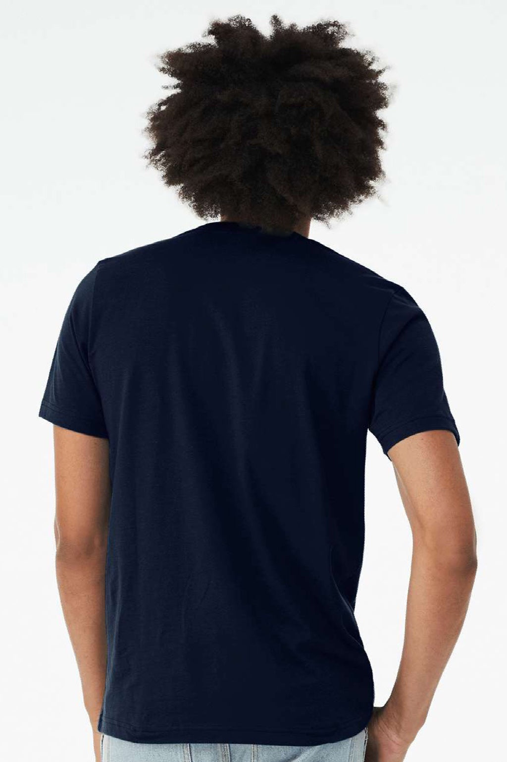 Bella + Canvas BC3001CVC/3001CVC Mens Heather CVC Short Sleeve Crewneck T-Shirt Solid Navy Blue Model Back