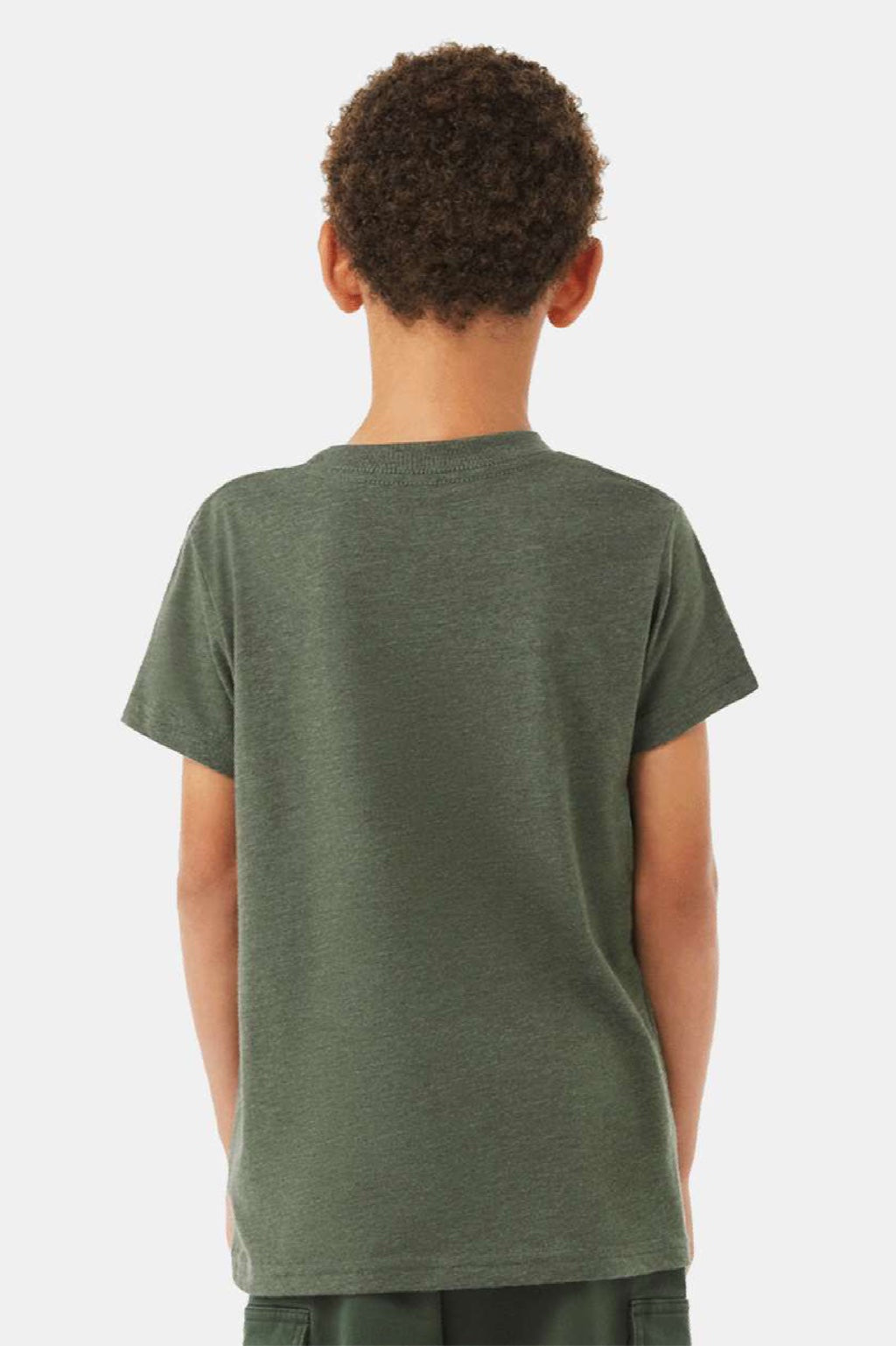Bella + Canvas BC3001YCVC/3001YCVC Youth CVC Short Sleeve Crewneck T-Shirt Heather Military Green Model Back