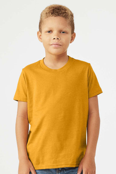Bella + Canvas BC3001YCVC/3001YCVC Youth Jersey Short Sleeve Crewneck T-Shirt Heather Mustard Yellow Model Front