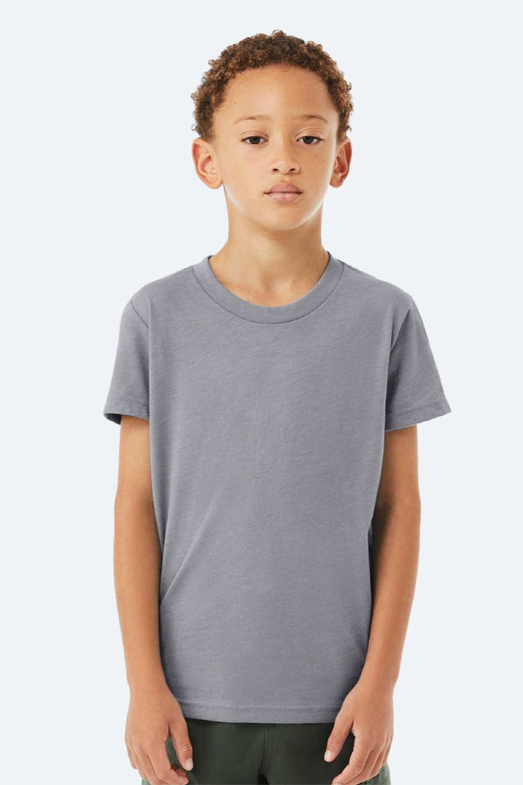 Bella + Canvas BC3001YCVC/3001YCVC Youth CVC Short Sleeve Crewneck T-Shirt Heather Storm Blue Model Front