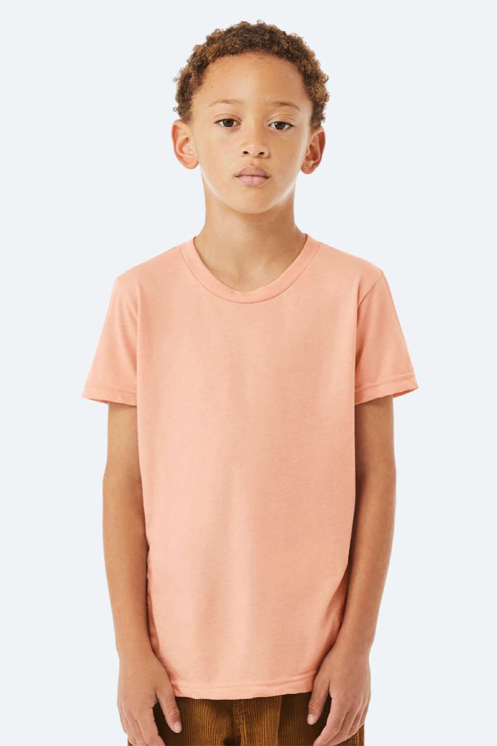 Bella + Canvas BC3001Y/3001Y Youth Jersey Short Sleeve Crewneck T-Shirt Peach Model Front