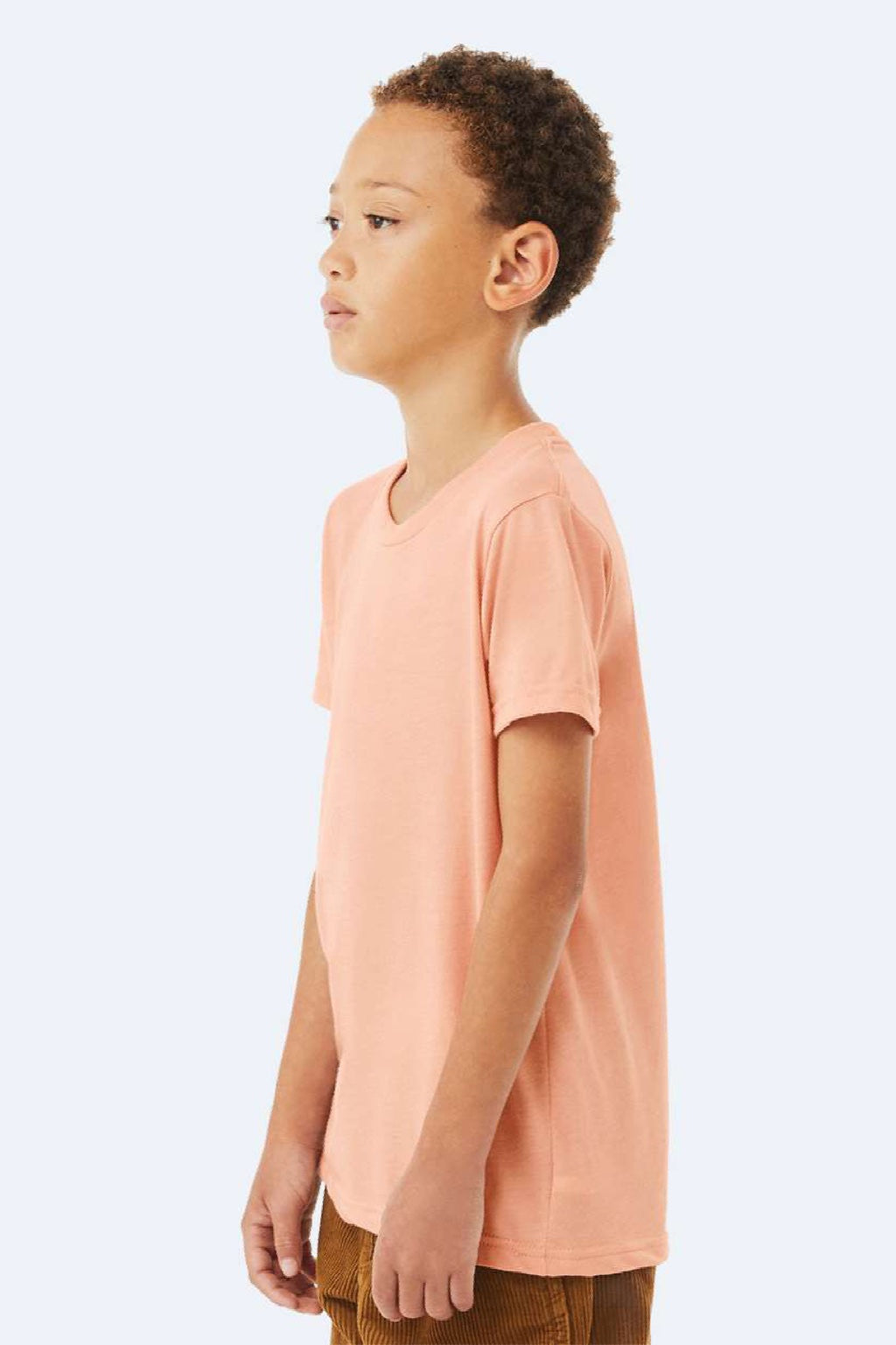 Bella + Canvas BC3001Y/3001Y Youth Jersey Short Sleeve Crewneck T-Shirt Peach Model Side