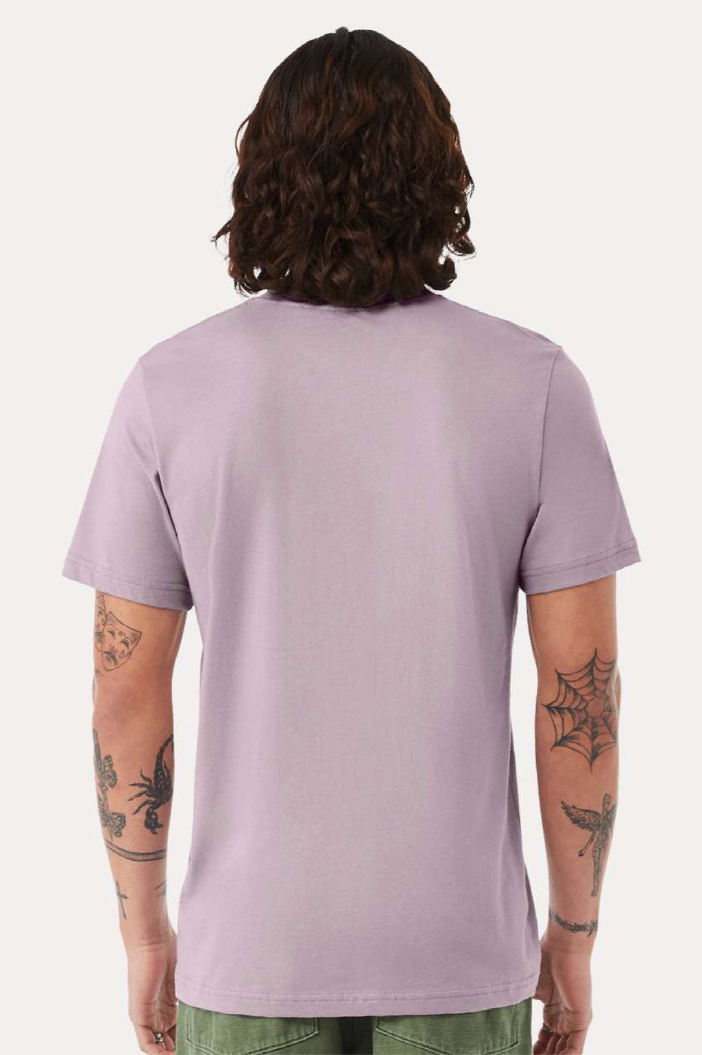 Bella + Canvas BC3001/3001 Mens Jersey Short Sleeve Crewneck T-Shirt Light Violet Purple Model Back