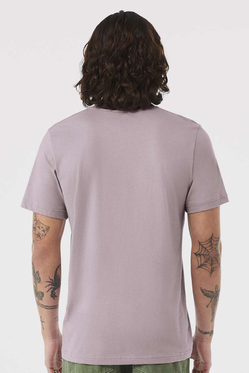 Bella + Canvas BC3001/3001 Mens Jersey Short Sleeve Crewneck T-Shirt Gravel Pink Model Back