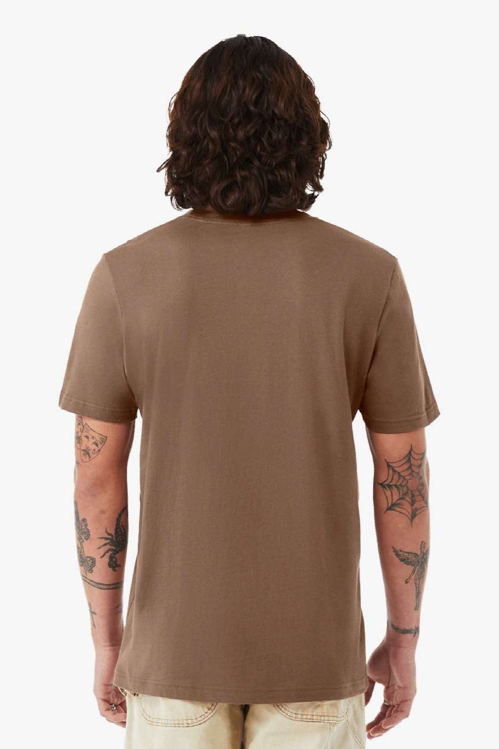Bella + Canvas BC3001/3001 Mens Jersey Short Sleeve Crewneck T-Shirt Vintage Brown Model Back