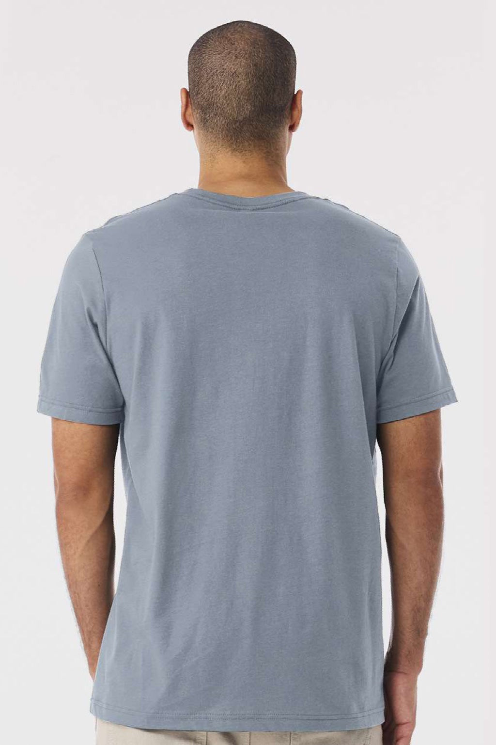 Bella + Canvas BC3001/3001 Mens Jersey Short Sleeve Crewneck T-Shirt Vintage Denim Blue Model Back