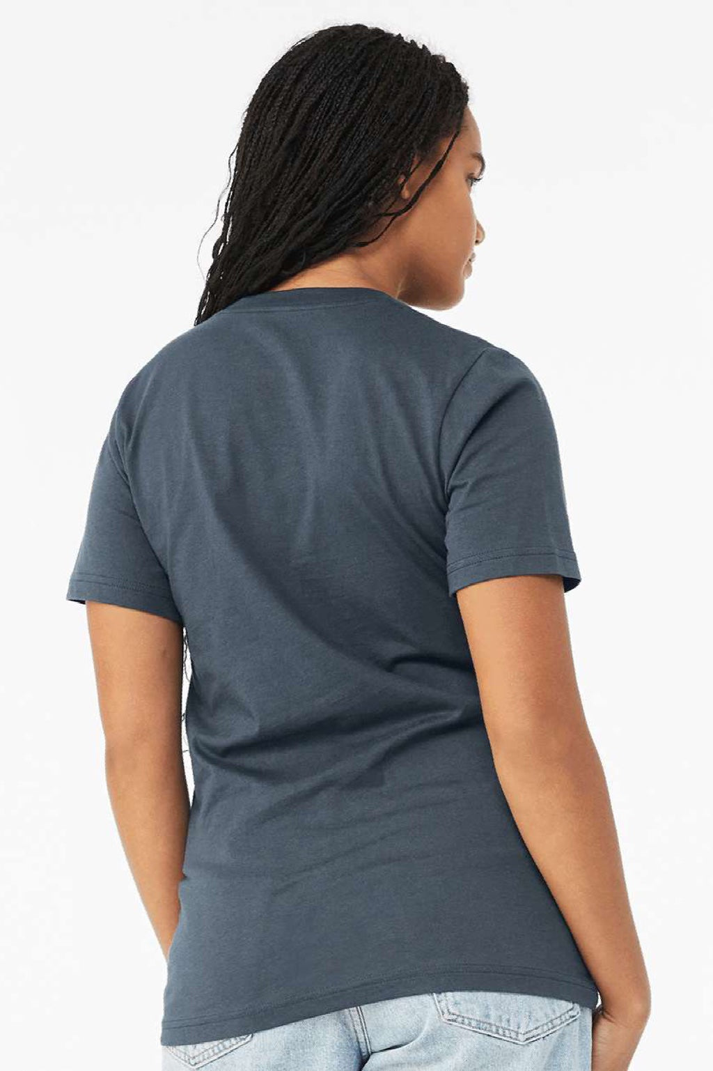Bella + Canvas BC3001/3001 Mens Jersey Short Sleeve Crewneck T-Shirt Vintage Navy Blue Model Back
