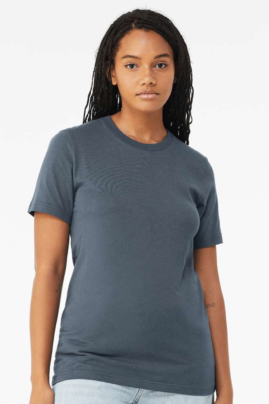 Bella + Canvas BC3001/3001 Mens Jersey Short Sleeve Crewneck T-Shirt Vintage Navy Blue Model Front