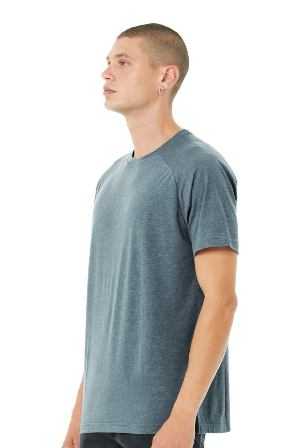 Bella + Canvas 3201 Mens CVC Raglan Short Sleeve Crewneck T-Shirt Heather Slate Model Side