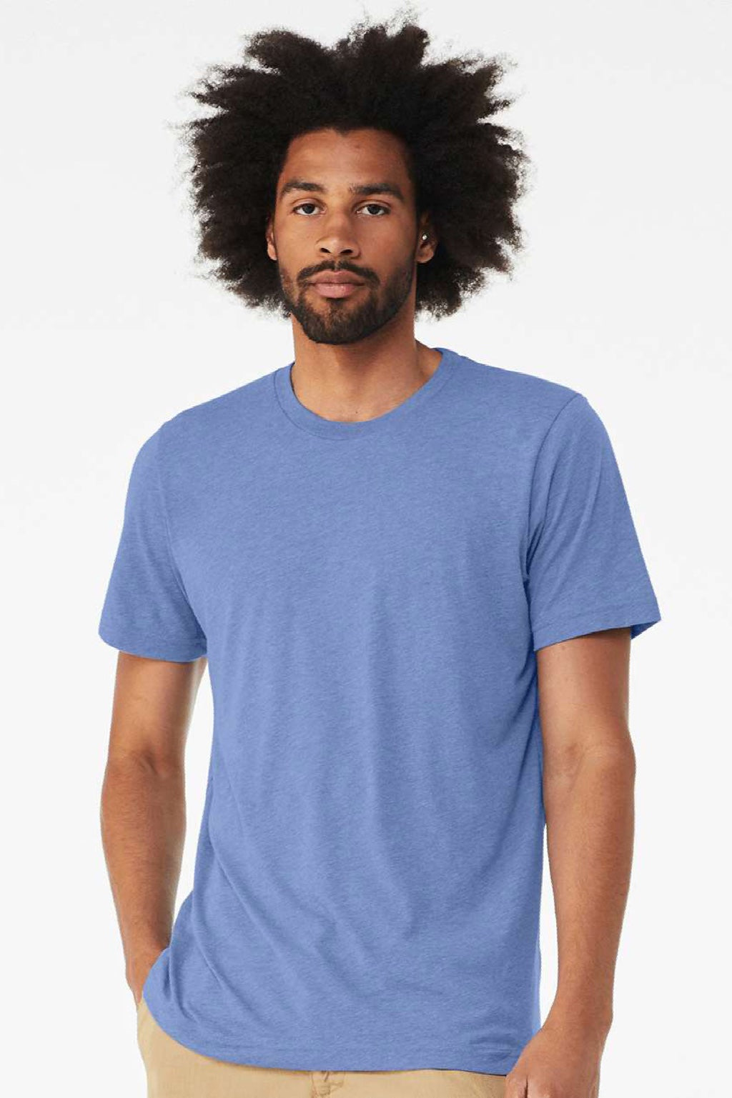 Bella + Canvas BC3413/3413C/3413 Mens Short Sleeve Crewneck T-Shirt Solid Blue Model Front