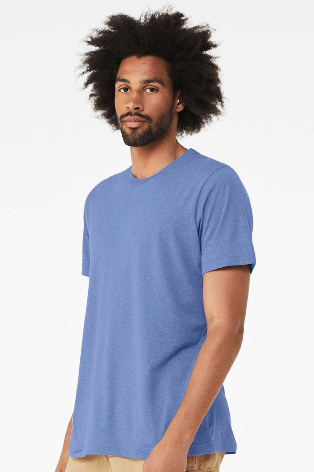 Bella + Canvas BC3413/3413C/3413 Mens Short Sleeve Crewneck T-Shirt Solid Blue Model Side