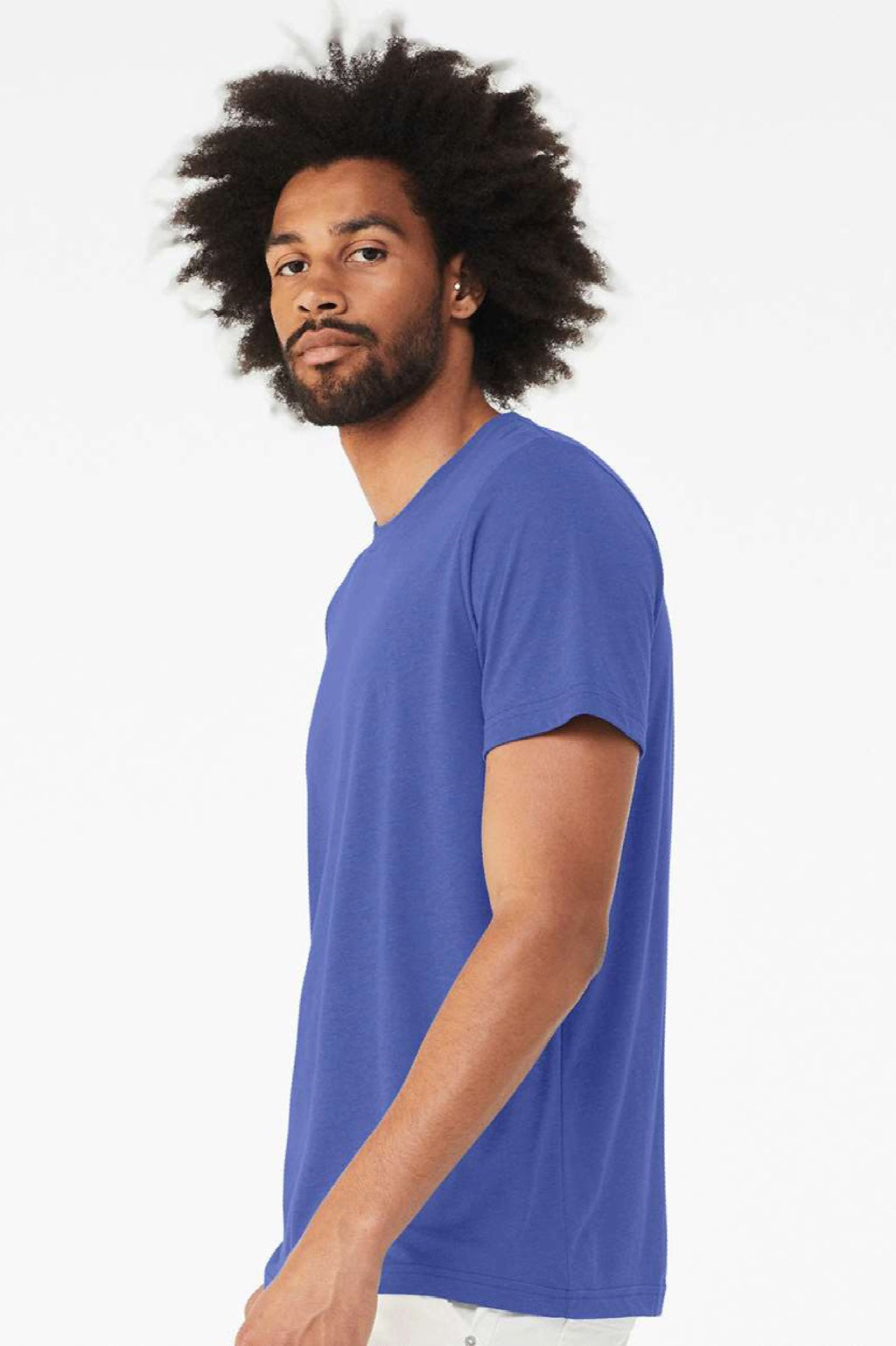 Bella + Canvas BC3413/3413C/3413 Mens Short Sleeve Crewneck T-Shirt Solid True Royal Blue Model Side