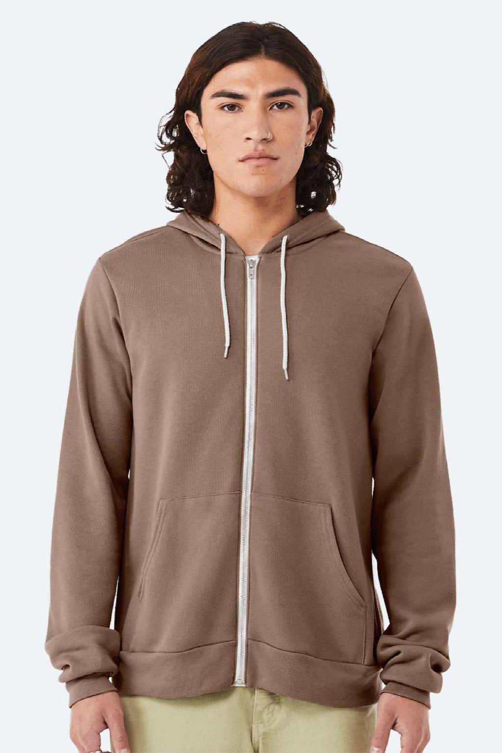 Bella + Canvas BC3739/3739 Mens Fleece Full Zip Hooded Sweatshirt Hoodie w/ Pockets Vintage Brown Model Front