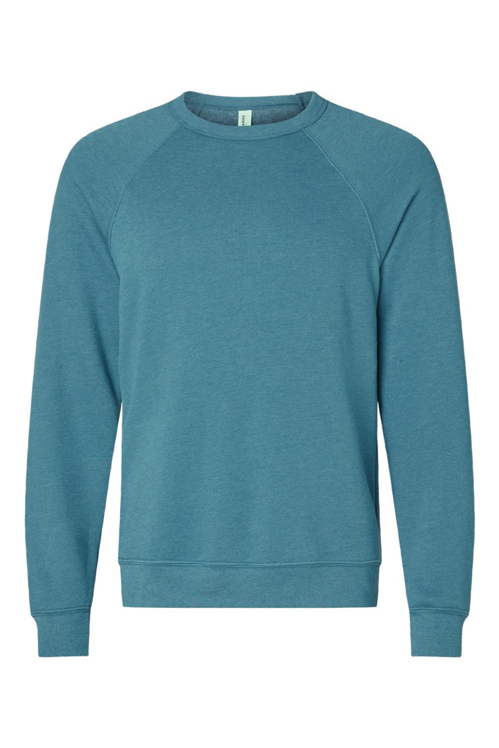 Bella + Canvas BC3901/3901 Mens Sponge Fleece Crewneck Sweatshirt Heather Deep Teal Blue Flat Front