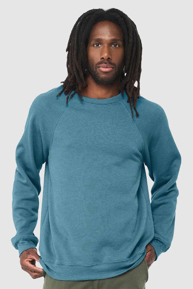 Bella + Canvas BC3901/3901 Mens Sponge Fleece Crewneck Sweatshirt Heather Deep Teal Blue Model Front