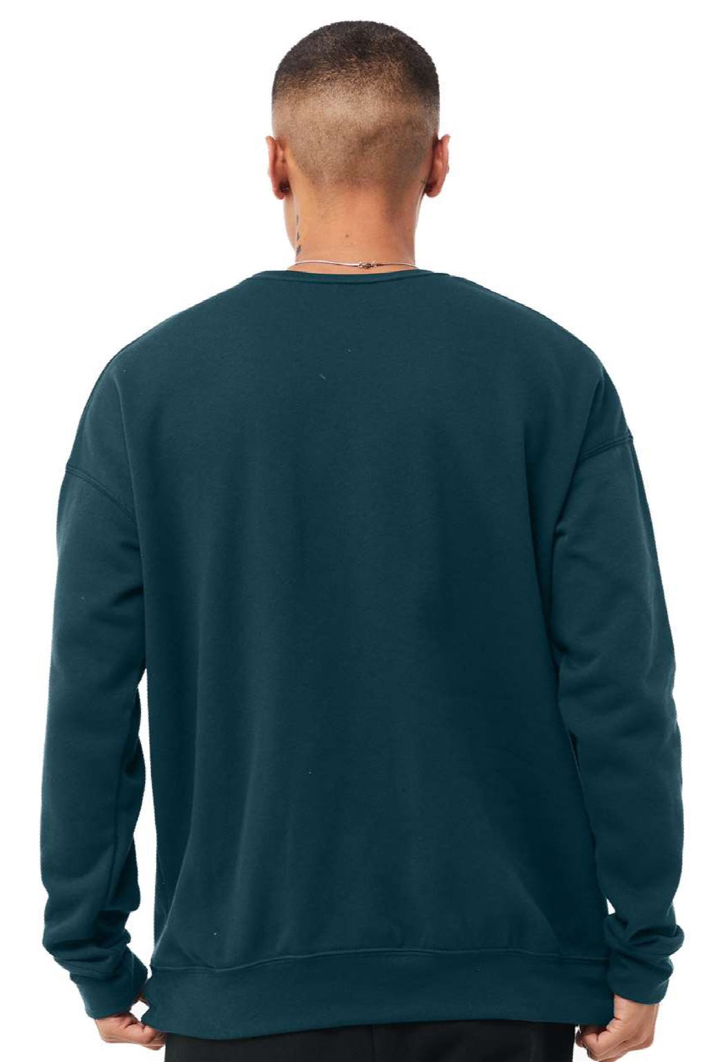 Bella + Canvas BC3945/3945 Mens Fleece Crewneck Sweatshirt Atlantic Green Model Back