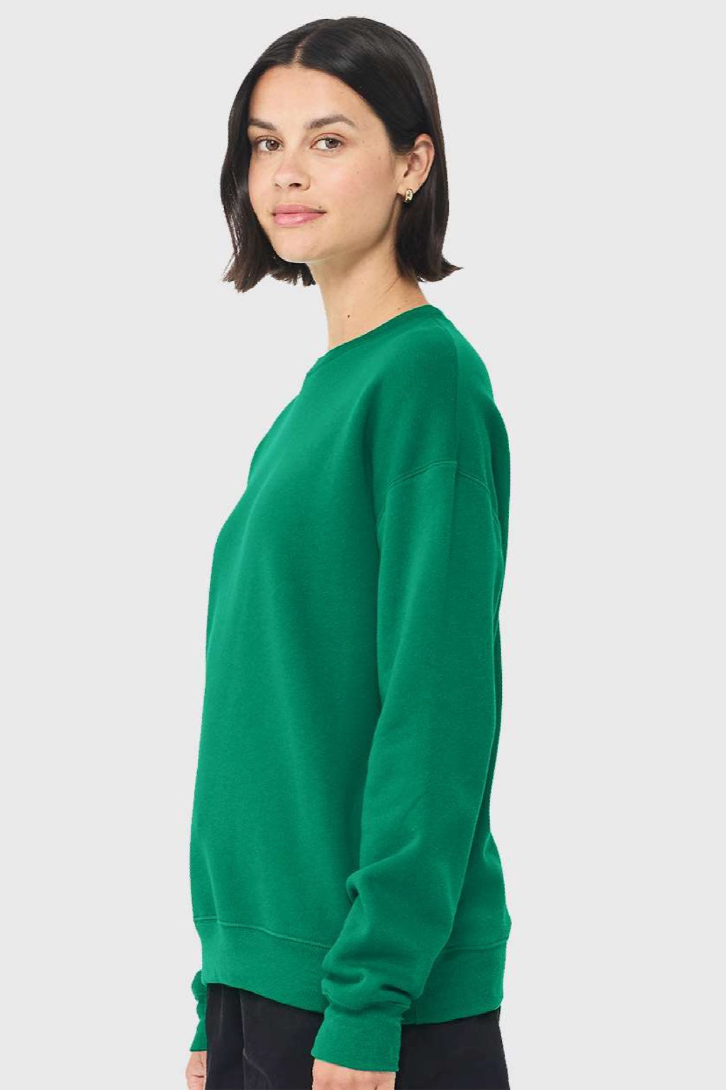 Bella + Canvas BC3945/3945 Mens Fleece Crewneck Sweatshirt Kelly Green Model Side