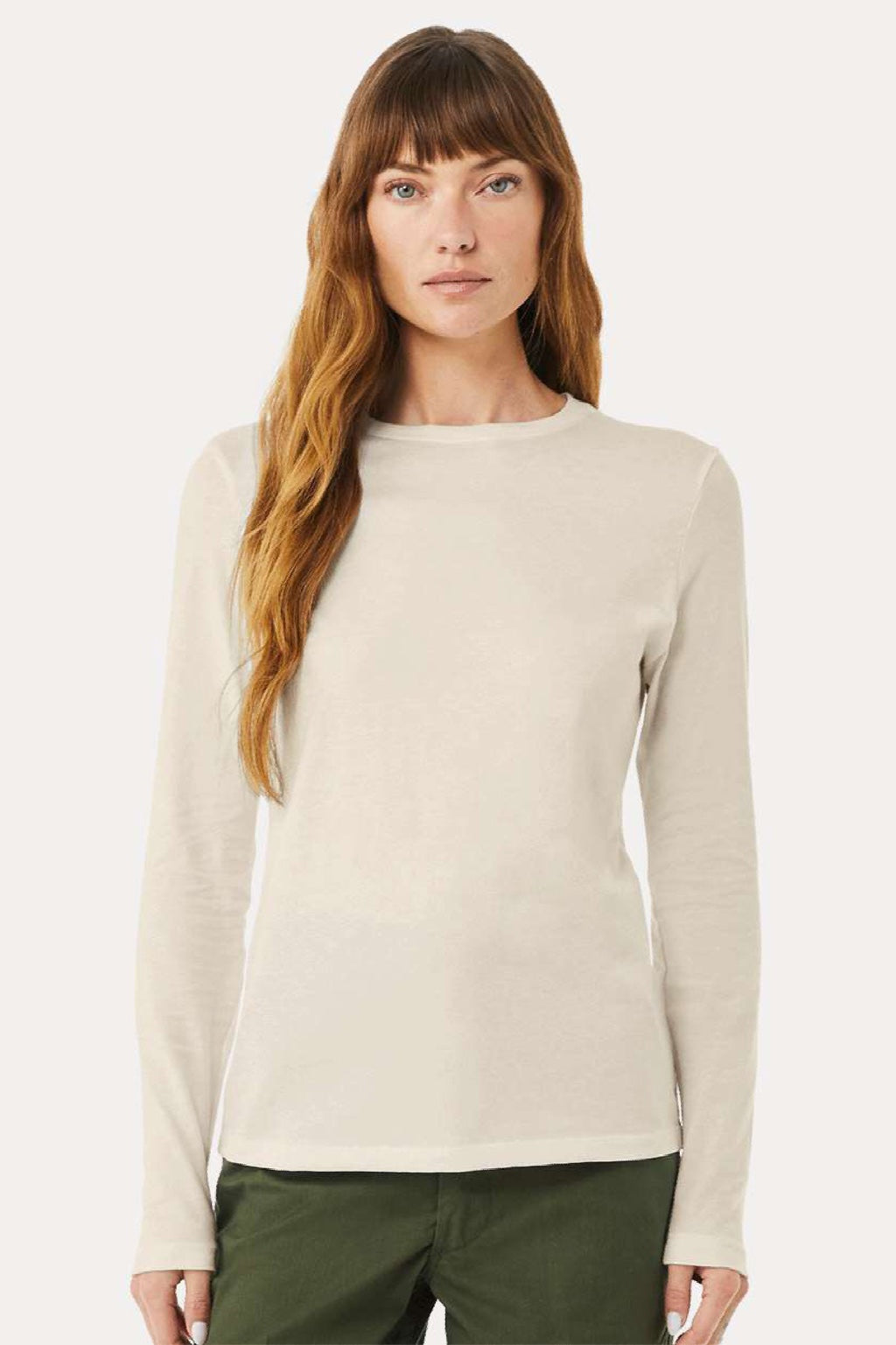Bella + Canvas BC6500/6500 Womens Jersey Long Sleeve Crewneck T-Shirt Heather Dust Model Front