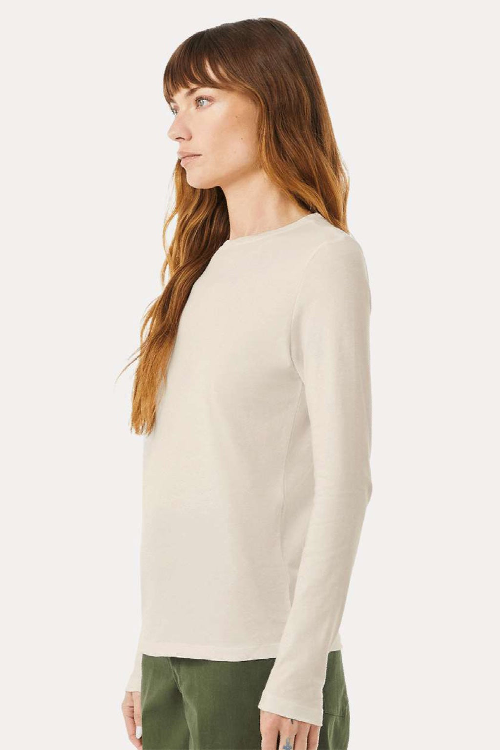 Bella + Canvas BC6500/6500 Womens Jersey Long Sleeve Crewneck T-Shirt Heather Dust Model Side