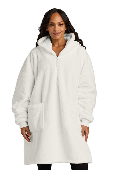 Port Authority BP42 Mens Plush Fleece Poncho w/ Pockets Marshmallow White Model Front