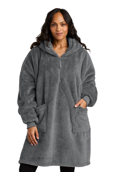 Port Authority BP42 Mens Plush Fleece Poncho w/ Pockets Smoke Grey Model Front