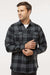 Burnside 8210 Mens Flannel Long Sleeve Button Down Shirt w/ Double Pockets Charcoal Grey/Black Model Front