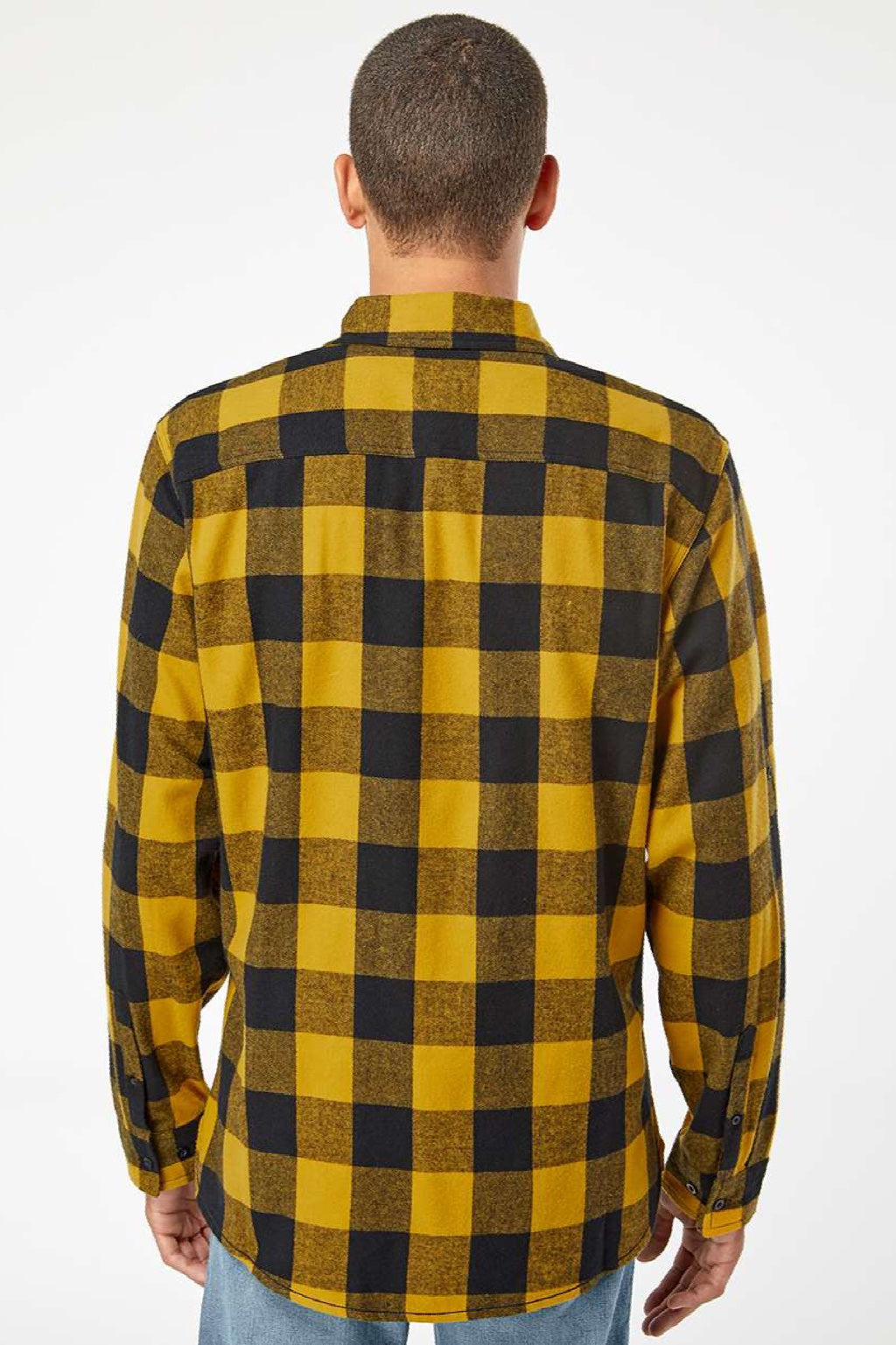 Burnside 8210 Mens Flannel Long Sleeve Button Down Shirt w/ Double Pockets Gold/Black Model Back