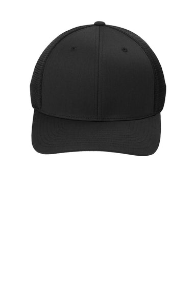 Port Authority Hats C110 Mens Mesh Flexfit Hat Black Flat Front