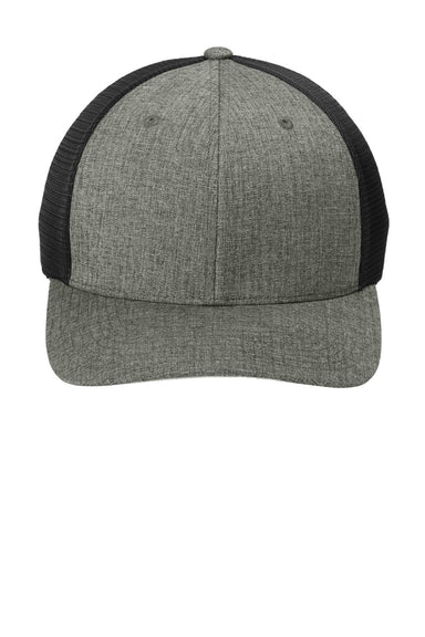 Port Authority Hats C110 Mens Mesh Flexfit Hat Heather Graphite Grey/Black Flat Front