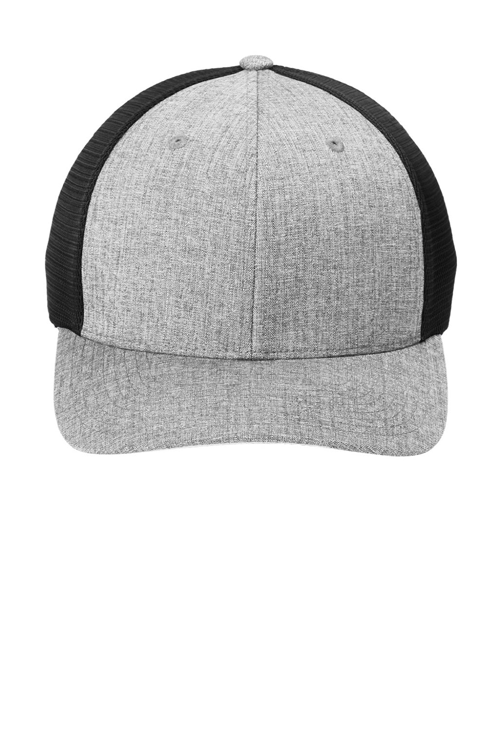 Port Authority Hats C110 Mens Mesh Flexfit Hat Heather Silver Grey/Black Flat Front