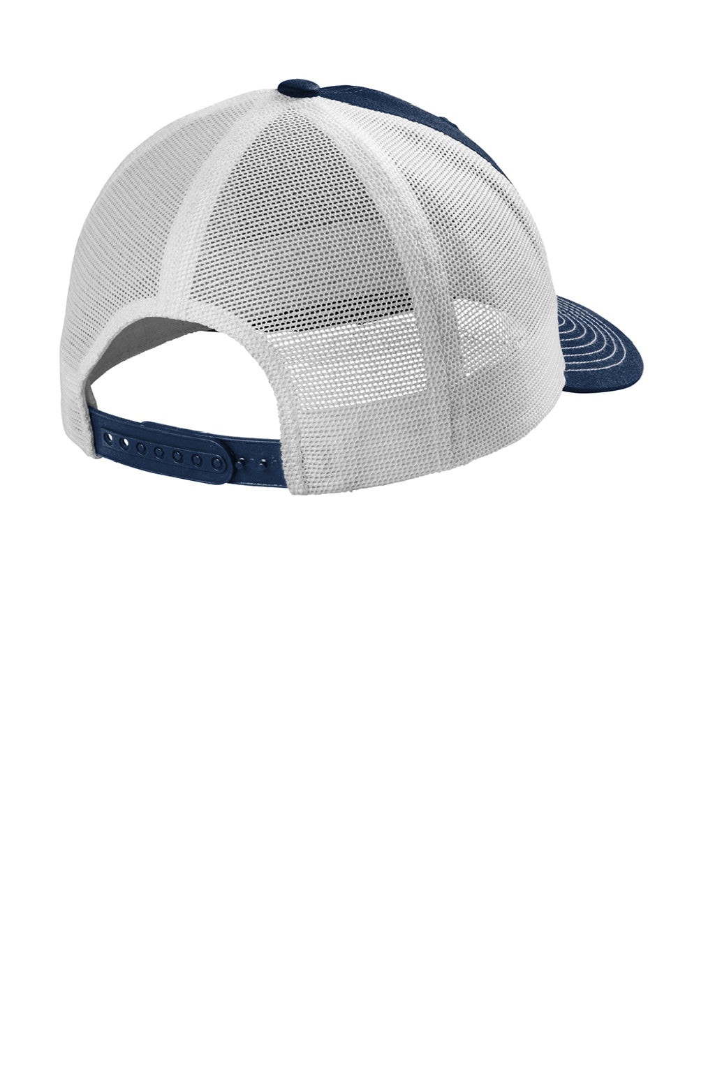 Port Authority Hats C402ECO Mens Eco Snapback Trucker Hat True Navy Blue/White Flat Back