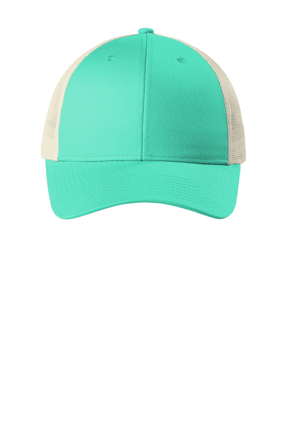 Port Authority Hats C402LP Mens Low Profile Snapback Trucker Hat Bright Seafoam Green/Ecru Flat Front