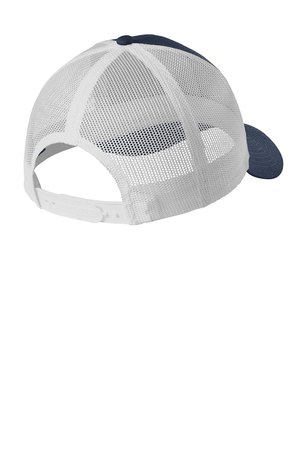Port Authority Hats C402LP Mens Low Profile Snapback Trucker Hat Heather Dress Navy Blue/Silver Grey Mist Flat Back