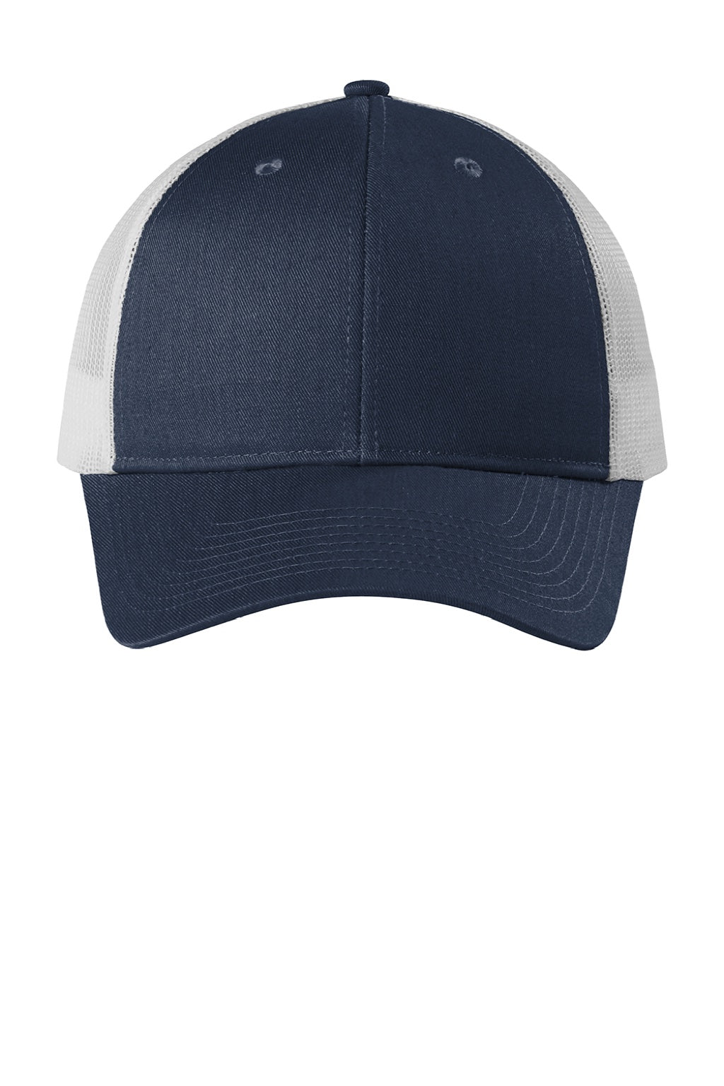 Port Authority Hats C402LP Mens Low Profile Snapback Trucker Hat Heather Dress Navy Blue/Silver Grey Mist Flat Front