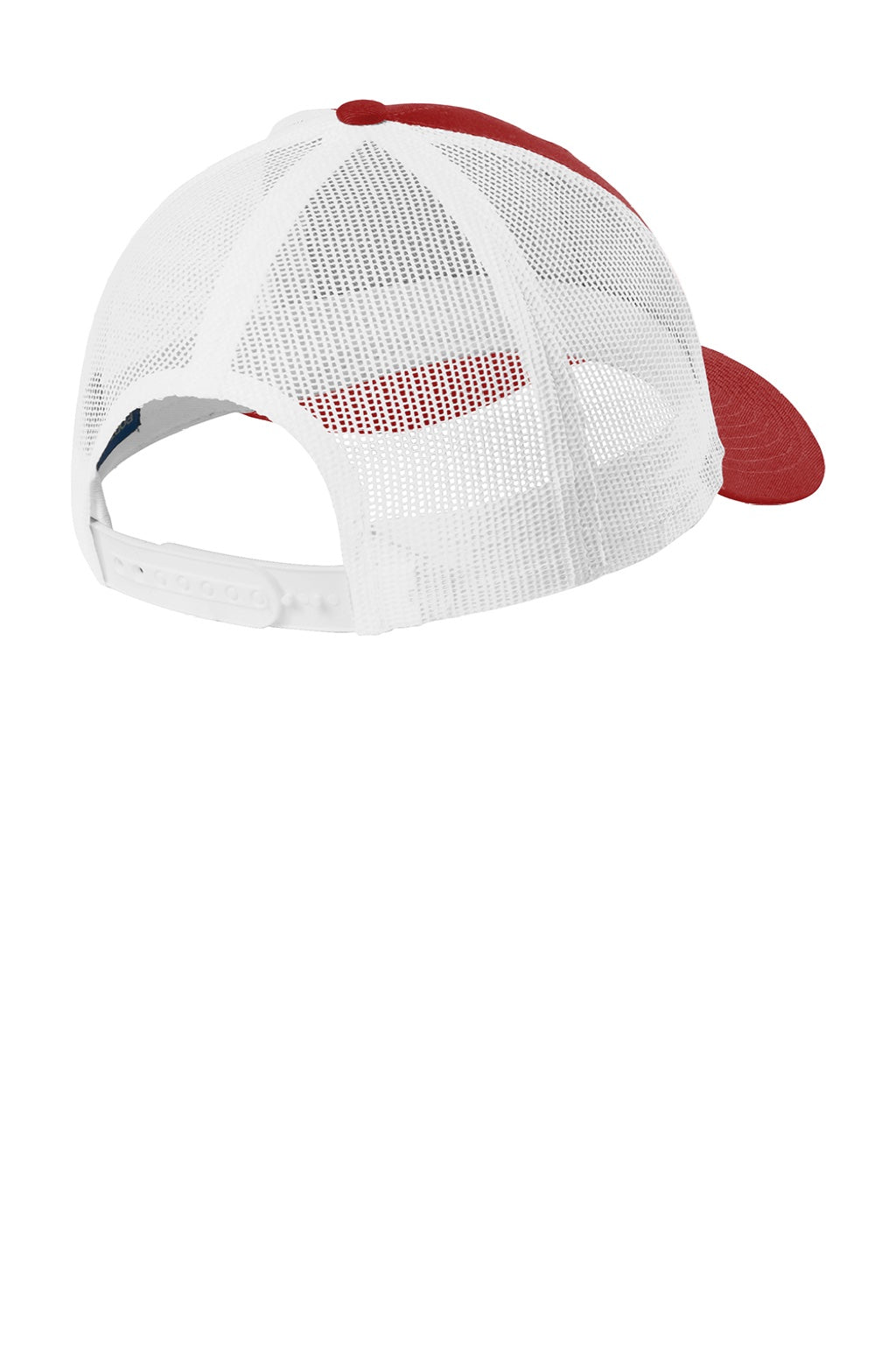 Port Authority Hats C402LP Mens Low Profile Snapback Trucker Hat Flame Red/White Flat Back
