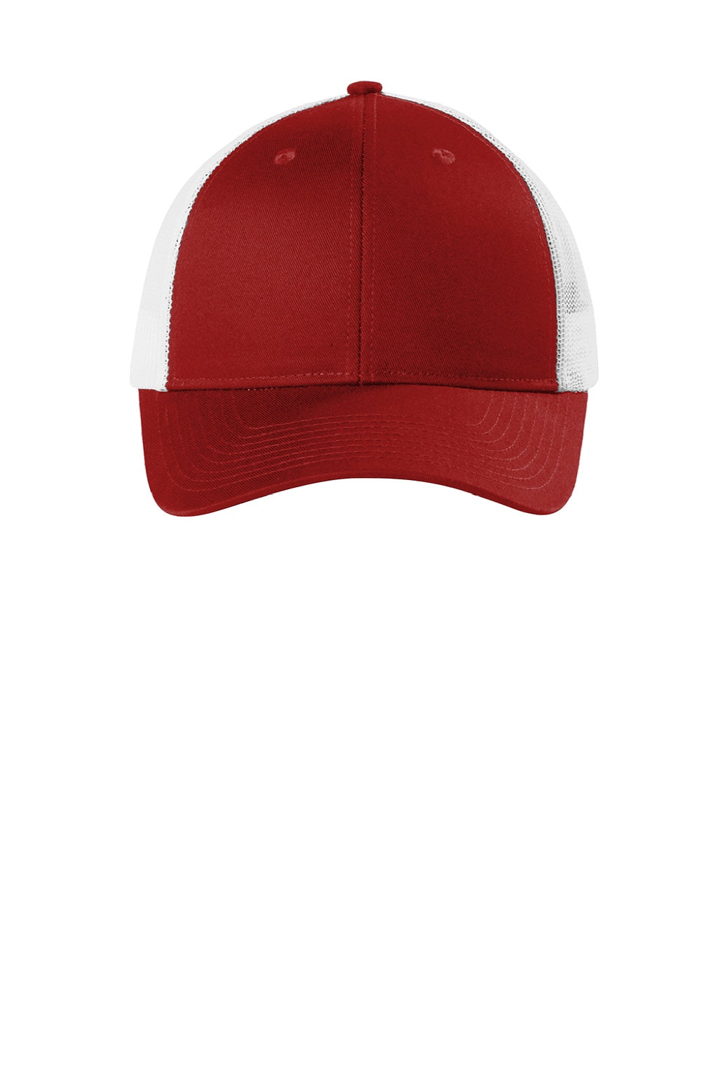 Port Authority Hats C402LP Mens Low Profile Snapback Trucker Hat Flame Red/White Flat Front
