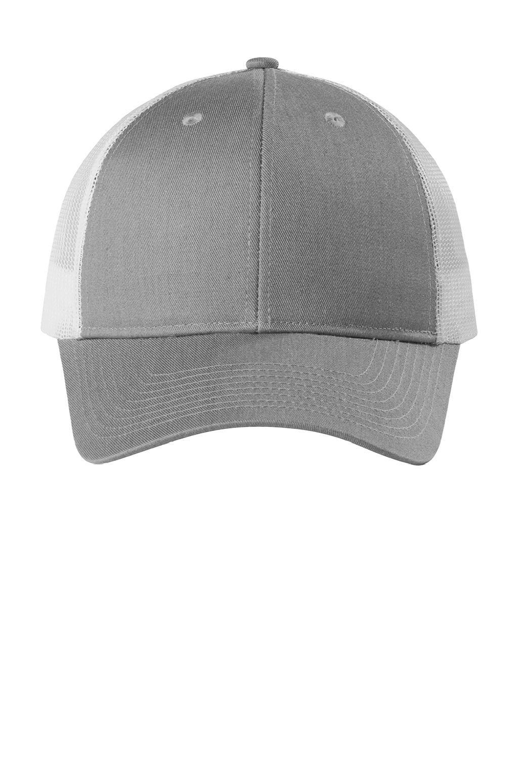 Port Authority Hats C402LP Mens Low Profile Snapback Trucker Hat Heather Grey/White Flat Front