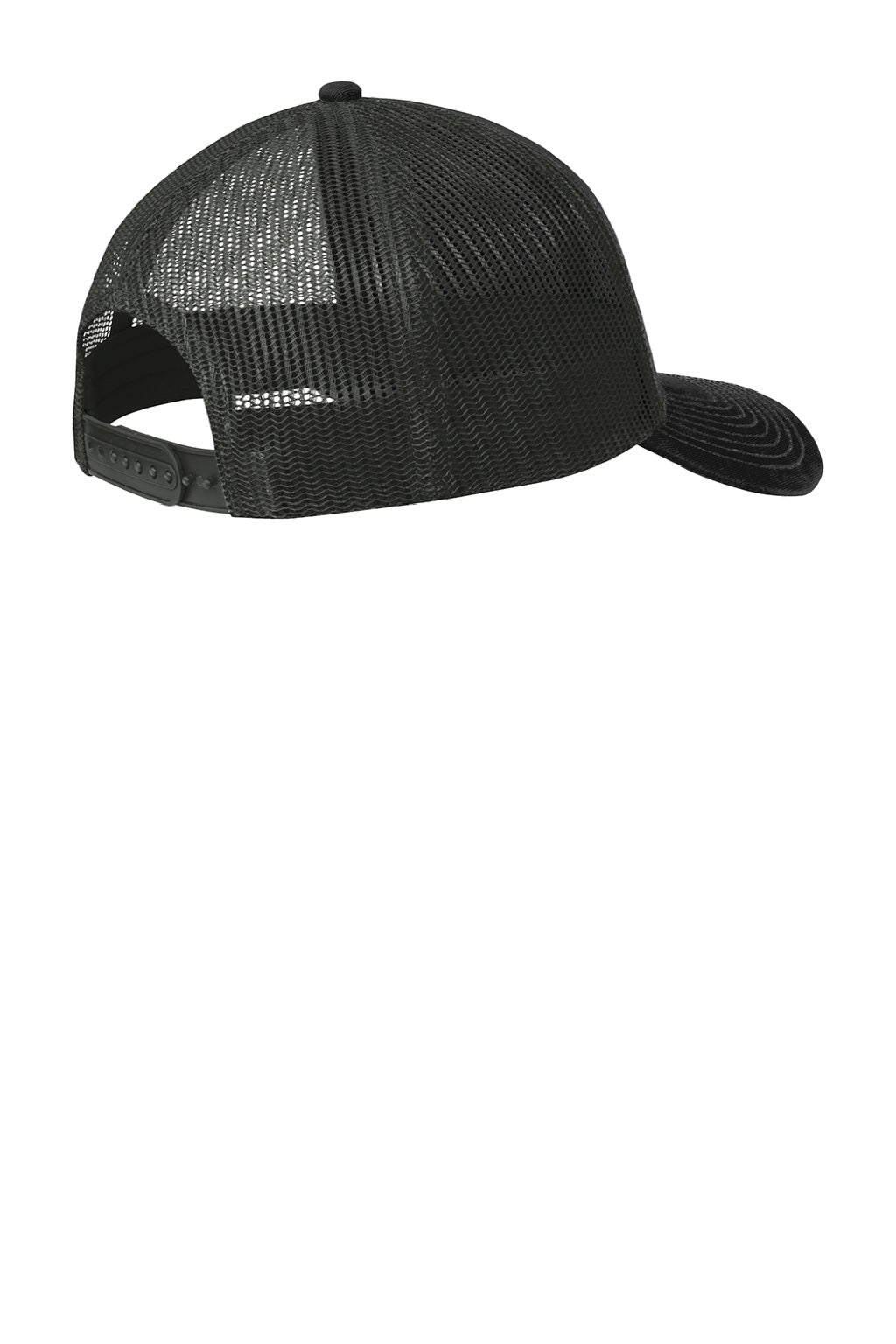 Port Authority Hats C402 Mens Adjustable Trucker Hat Black/Steel Grey Flat Back