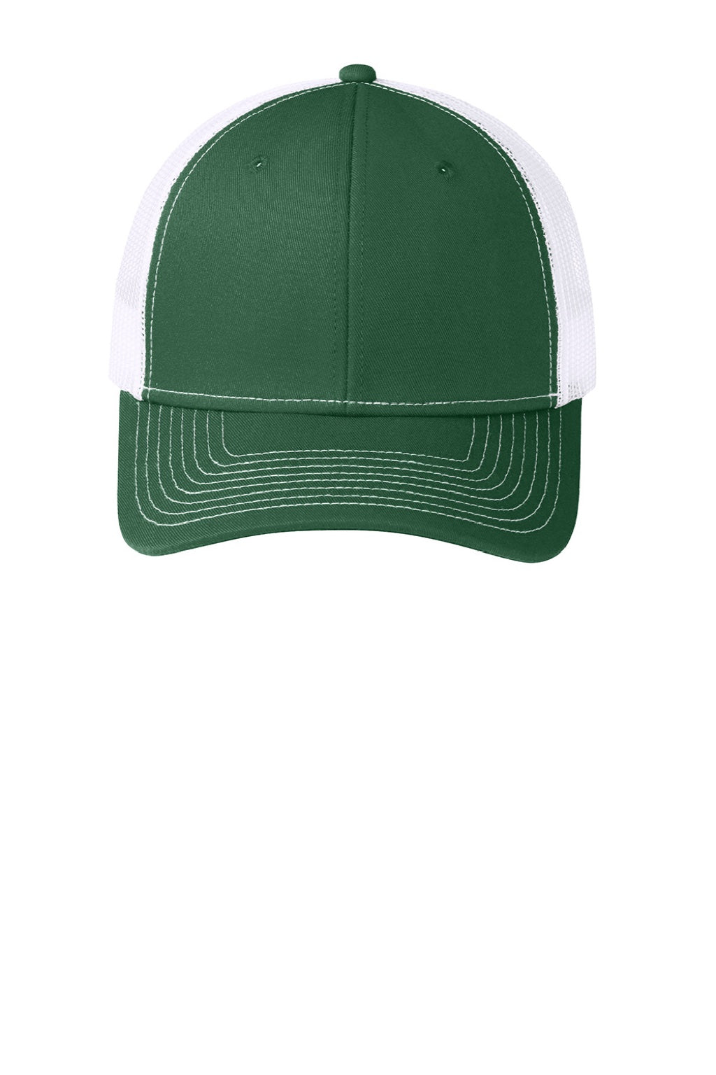 Port Authority Hats C402 Mens Adjustable Trucker Hat Forest Green/White Flat Front