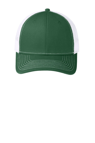 Port Authority Hats C402 Mens Adjustable Trucker Hat Forest Green/White Flat Front