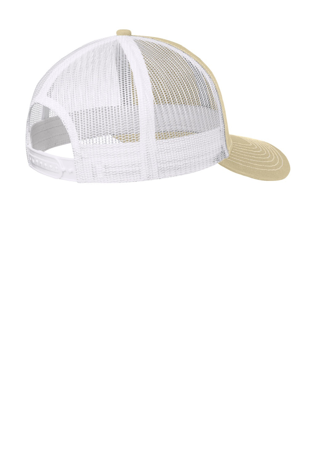 Port Authority Hats C402 Mens Adjustable Trucker Hat Light Khaki Brown/White Flat Back