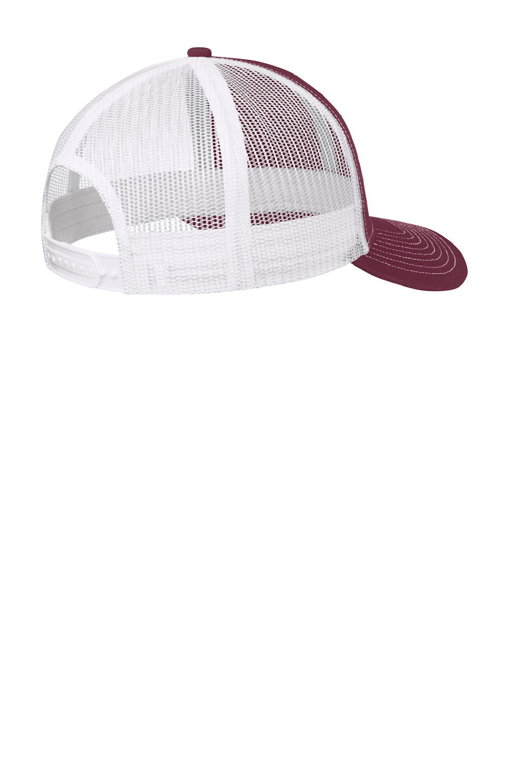 Port Authority Hats C402 Mens Adjustable Trucker Hat Maroon/White Flat Back