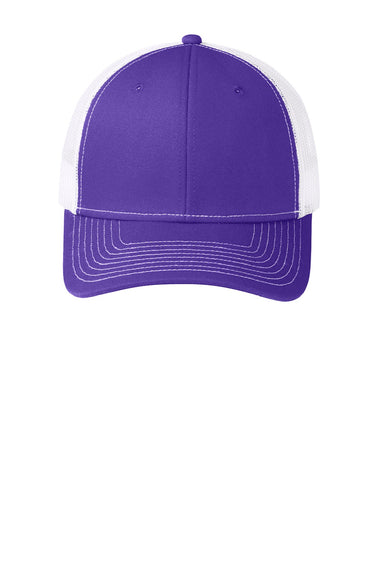 Port Authority Hats C402 Mens Adjustable Trucker Hat Purple/White Flat Front