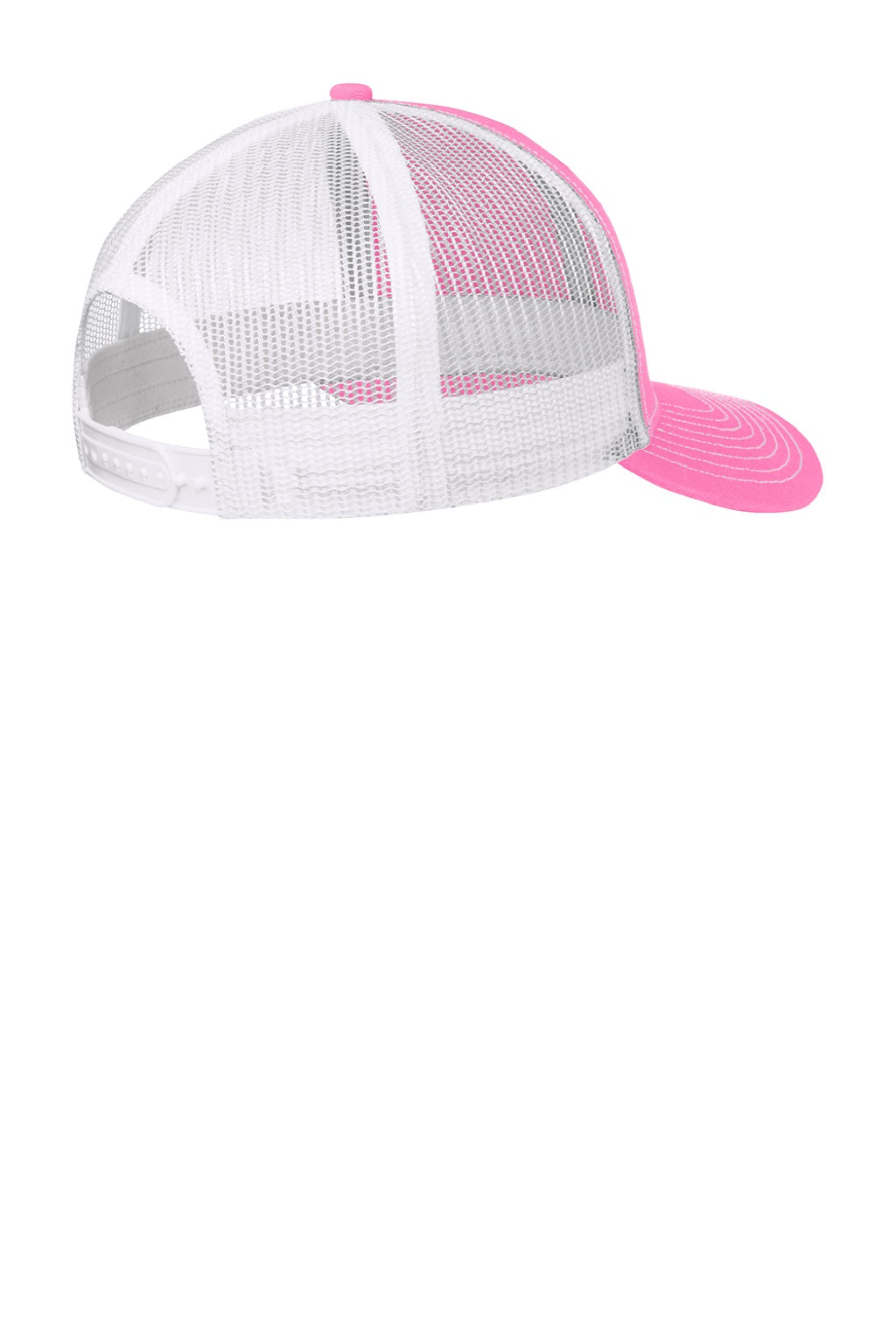 Port Authority Hats C402 Mens Adjustable Trucker Hat True Pink/White Flat Back