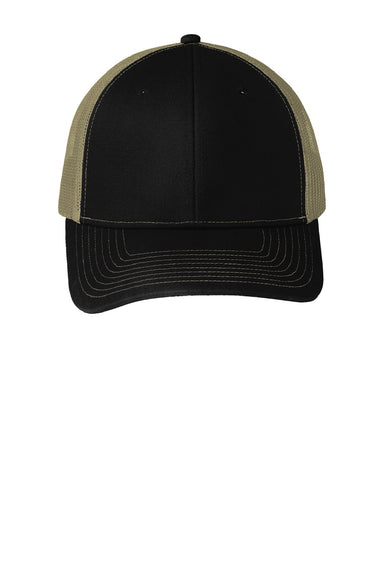 Port Authority Hats C402 Mens Adjustable Trucker Hat Black/Tan  Flat Front