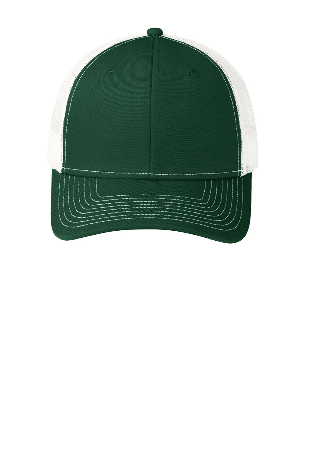 Port Authority Hats C402 Mens Adjustable Trucker Hat Dark Green/White Flat Front