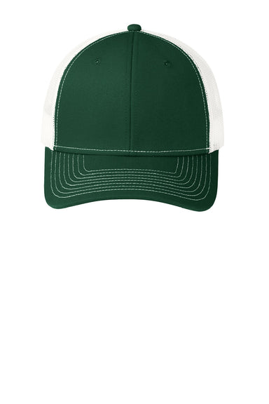 Port Authority Hats C402 Mens Adjustable Trucker Hat Dark Green/White Flat Front