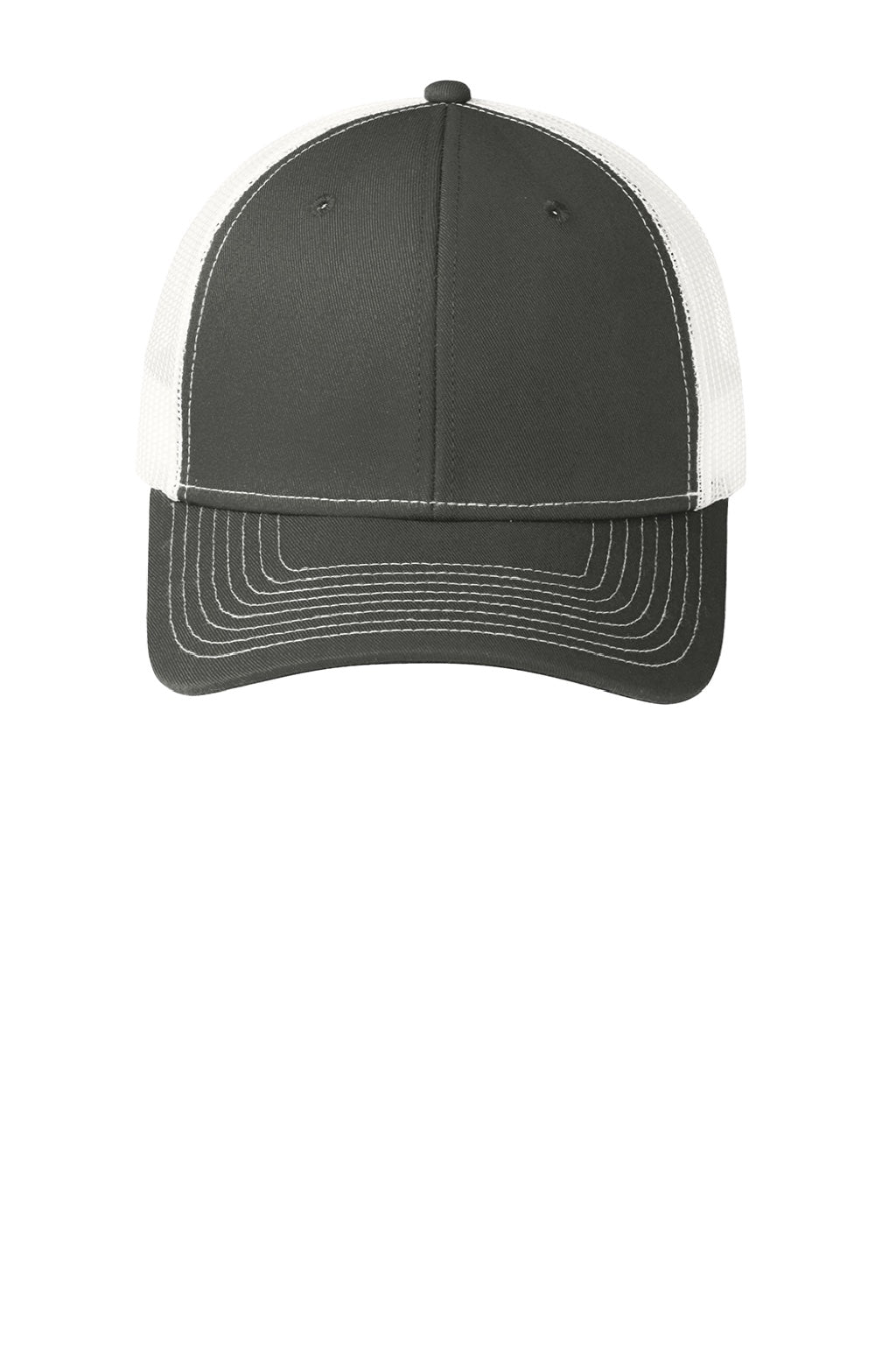 Port Authority Hats C402 Mens Adjustable Trucker Hat Steel Grey/White Flat Front