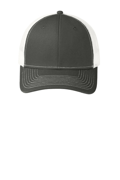 Port Authority Hats C402 Mens Adjustable Trucker Hat Steel Grey/White Flat Front