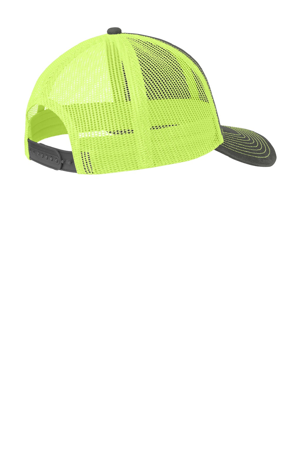 Port Authority Hats C402 Mens Adjustable Trucker Hat Steel Grey/Neon Yellow Flat Back